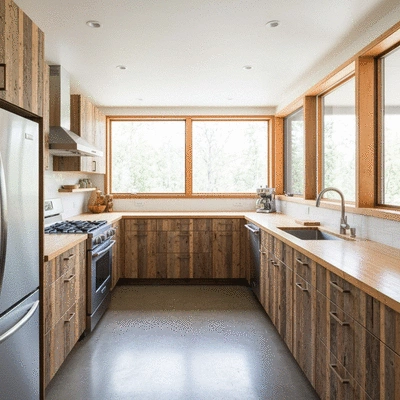 Modern kitchen with sustainable materials and energy-efficient appliances