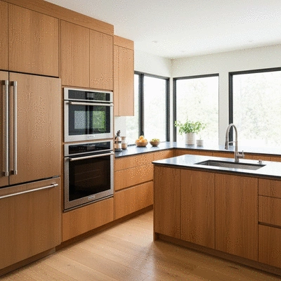 Modern kitchen design with sleek appliances and natural wood accents, representing a successful renovation.